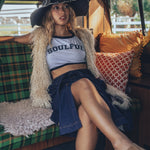 A soul Sister muse wearing 70s inspired soulful clothing by the fashion brand Soul Sister since 1969