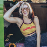 Soul Sister since 1969 - soulful yellow halter top with merlot trim vintage 70'S style