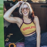 Soul Sister since 1969 - soulful yellow halter top with merlot trim vintage 70'S style