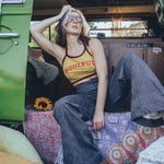 Soul Sister since 1969 - soulful yellow halter top with merlot trim vintage 70'S style