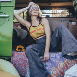 Soul Sister since 1969 - soulful yellow halter top with merlot trim vintage 70'S style