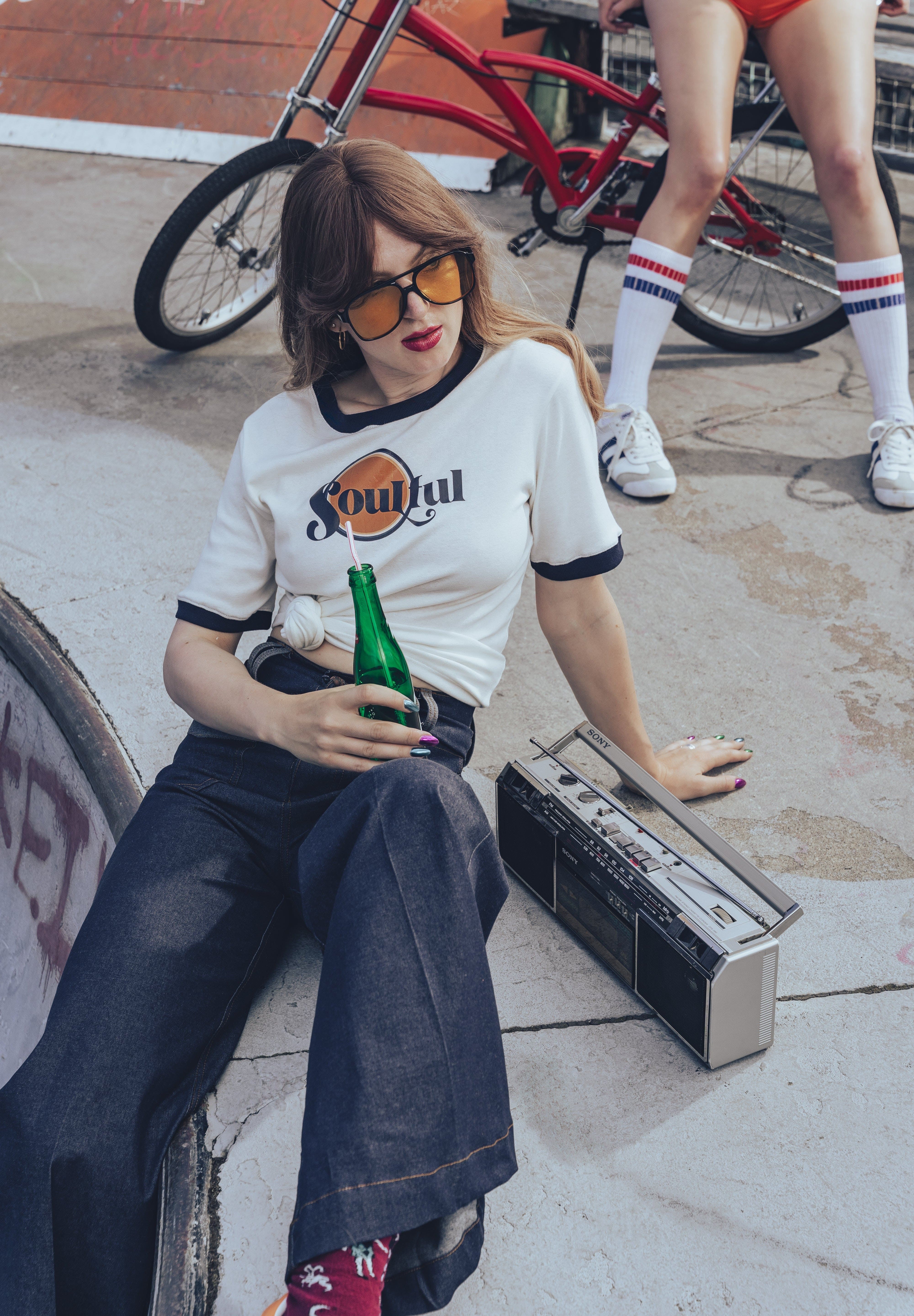 Soulful ringer t shirt - white with navy trim - Soul Sister since 1969