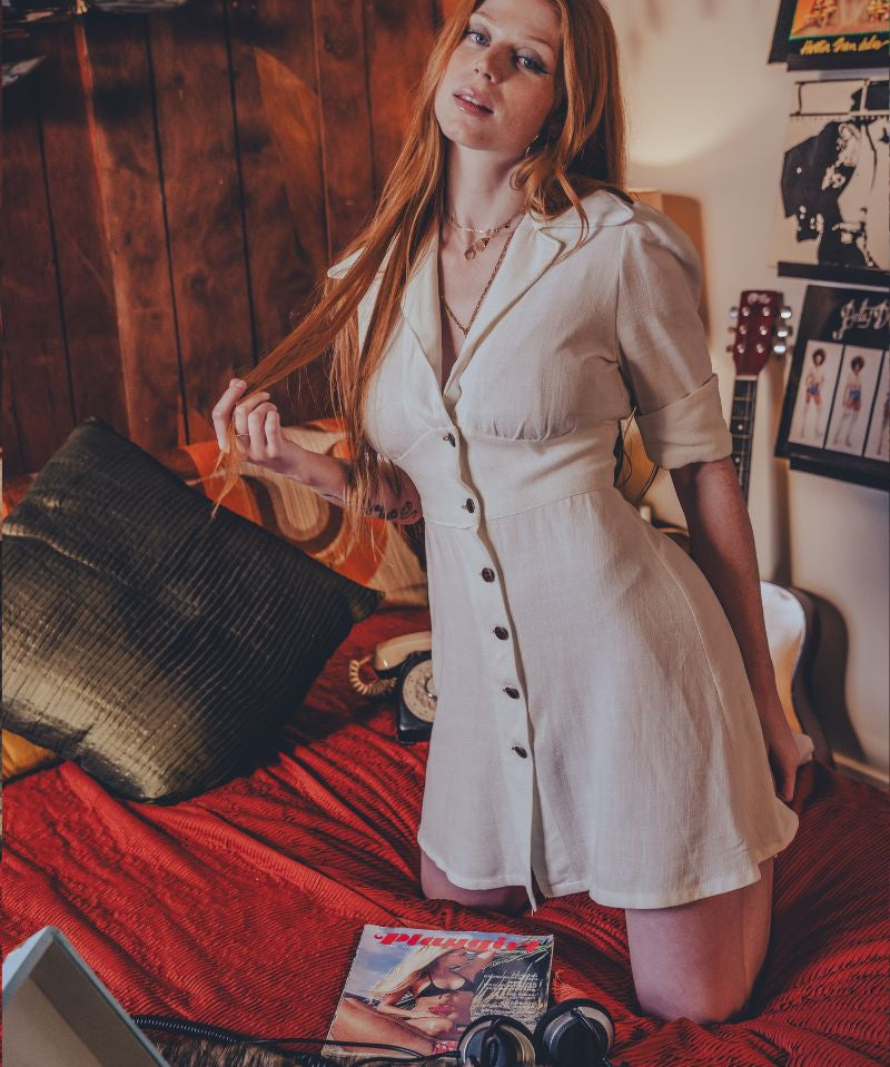 1970s style Cream Daisy Mini Dress - Soul Sister since 1969