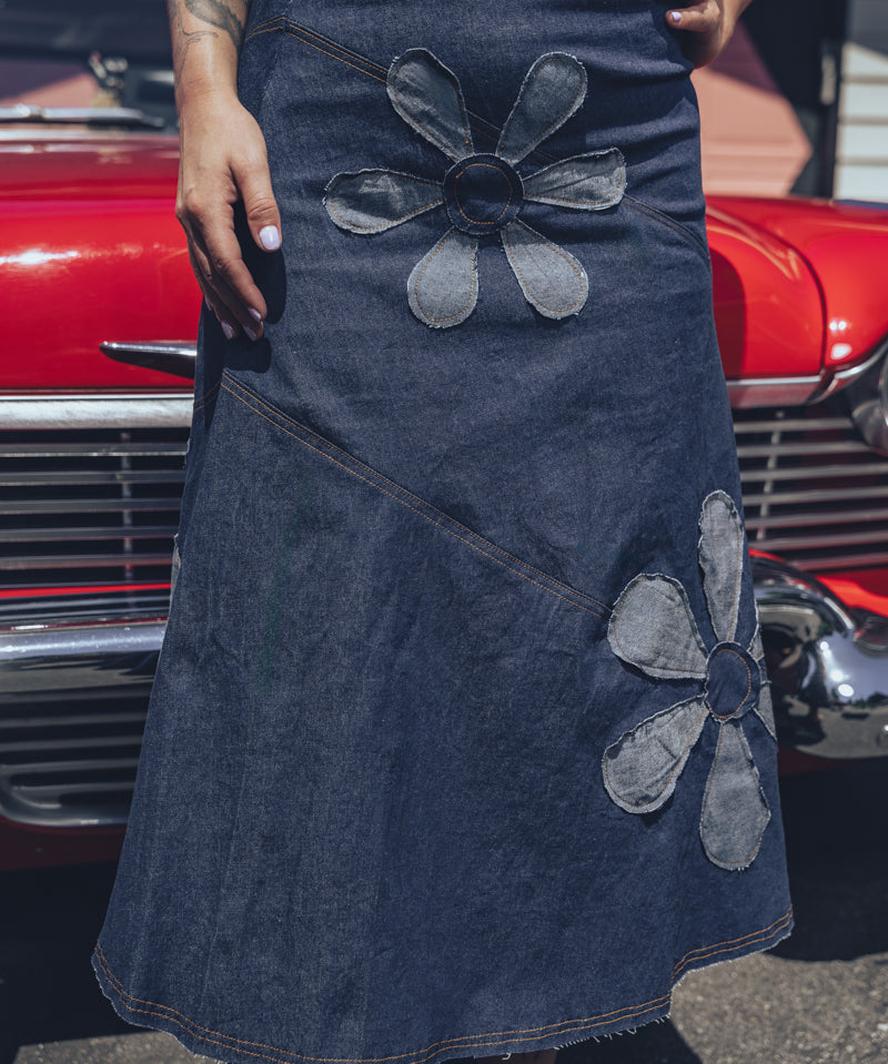 Denim Flower Power 3/4 length skirt - Soul Sister since  1969
