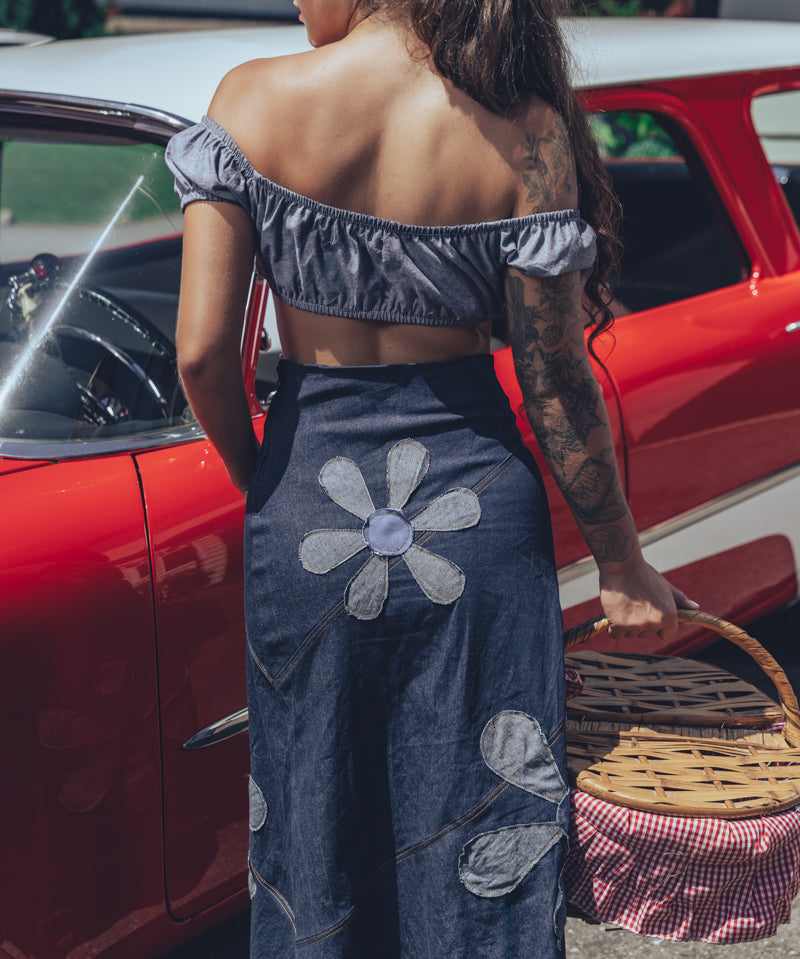 Denim Flower Power 3/4 length skirt - Soul Sister since  1969
