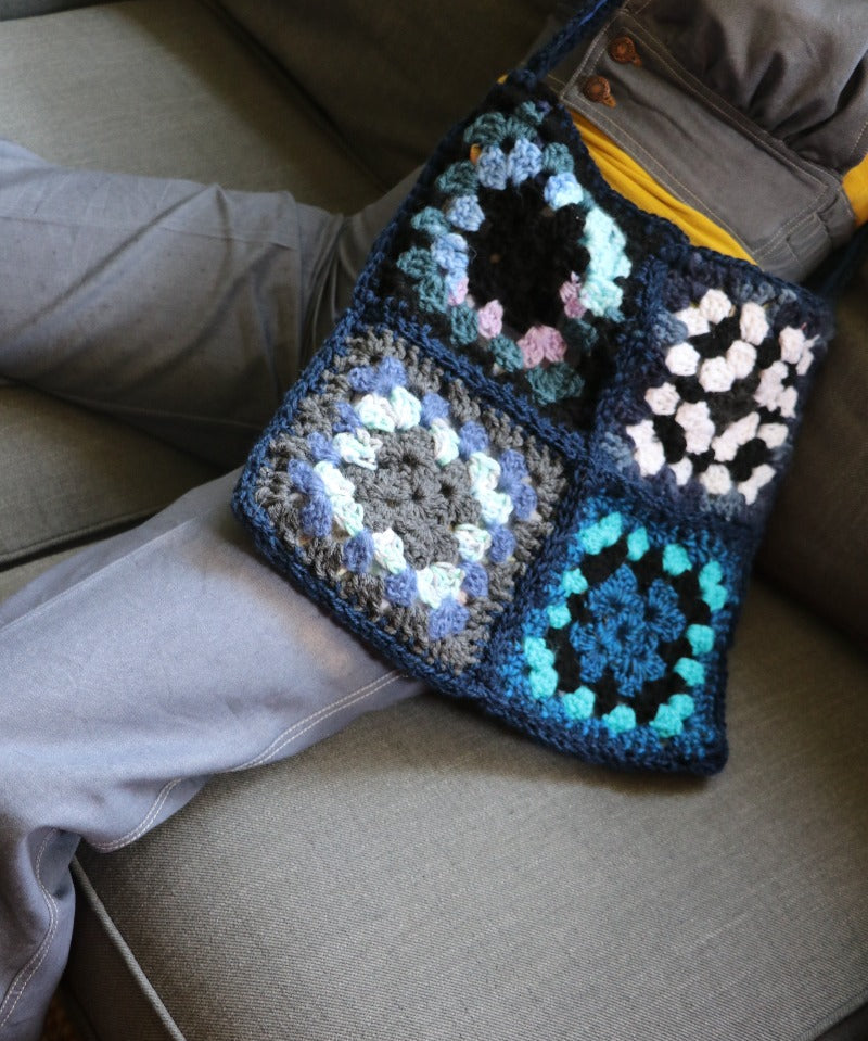 One of a kind Granny square bag - blue/ white - Carol Meyer crochet originals