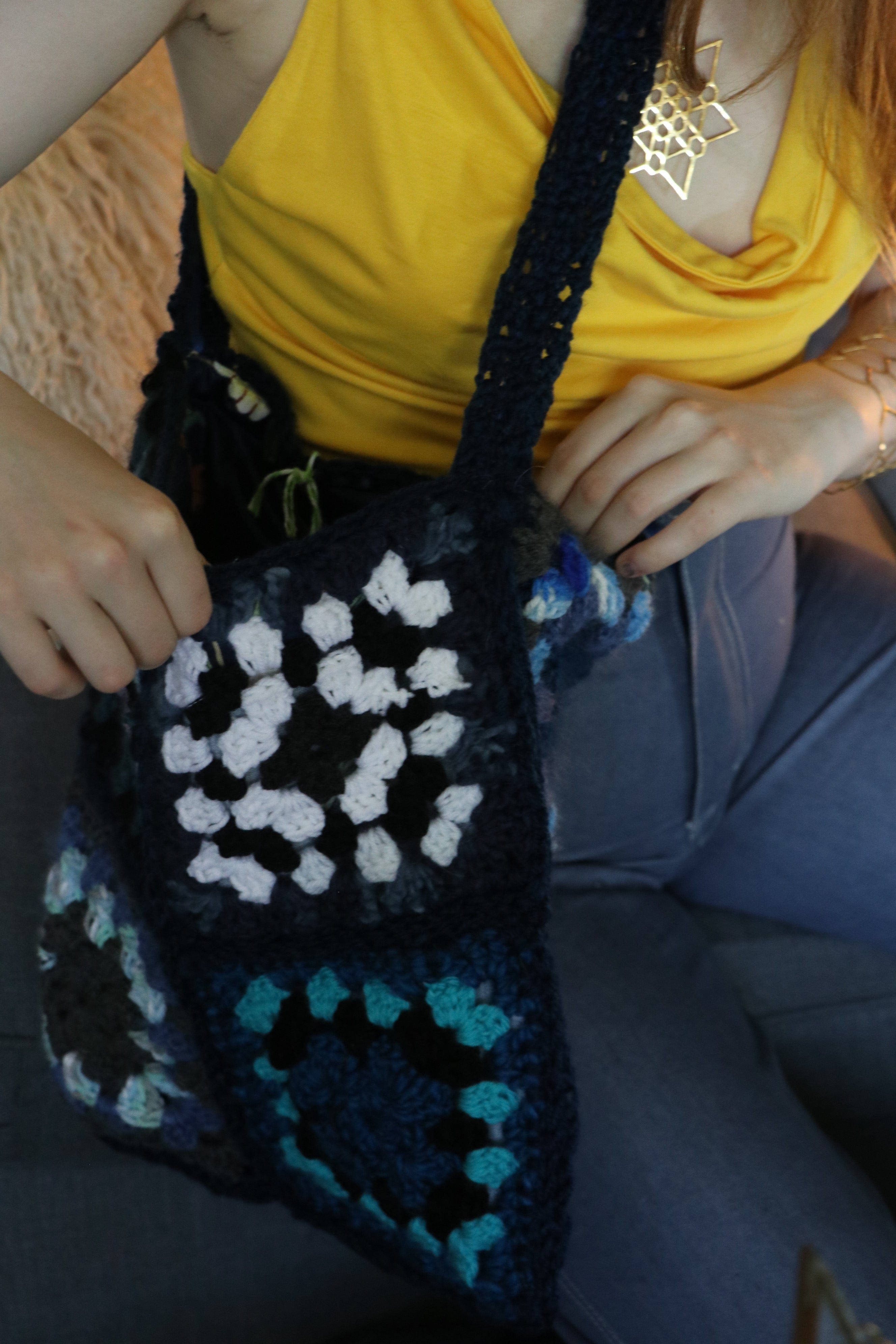 One of a kind Granny square bag - blue/ white - Carol Meyer crochet originals