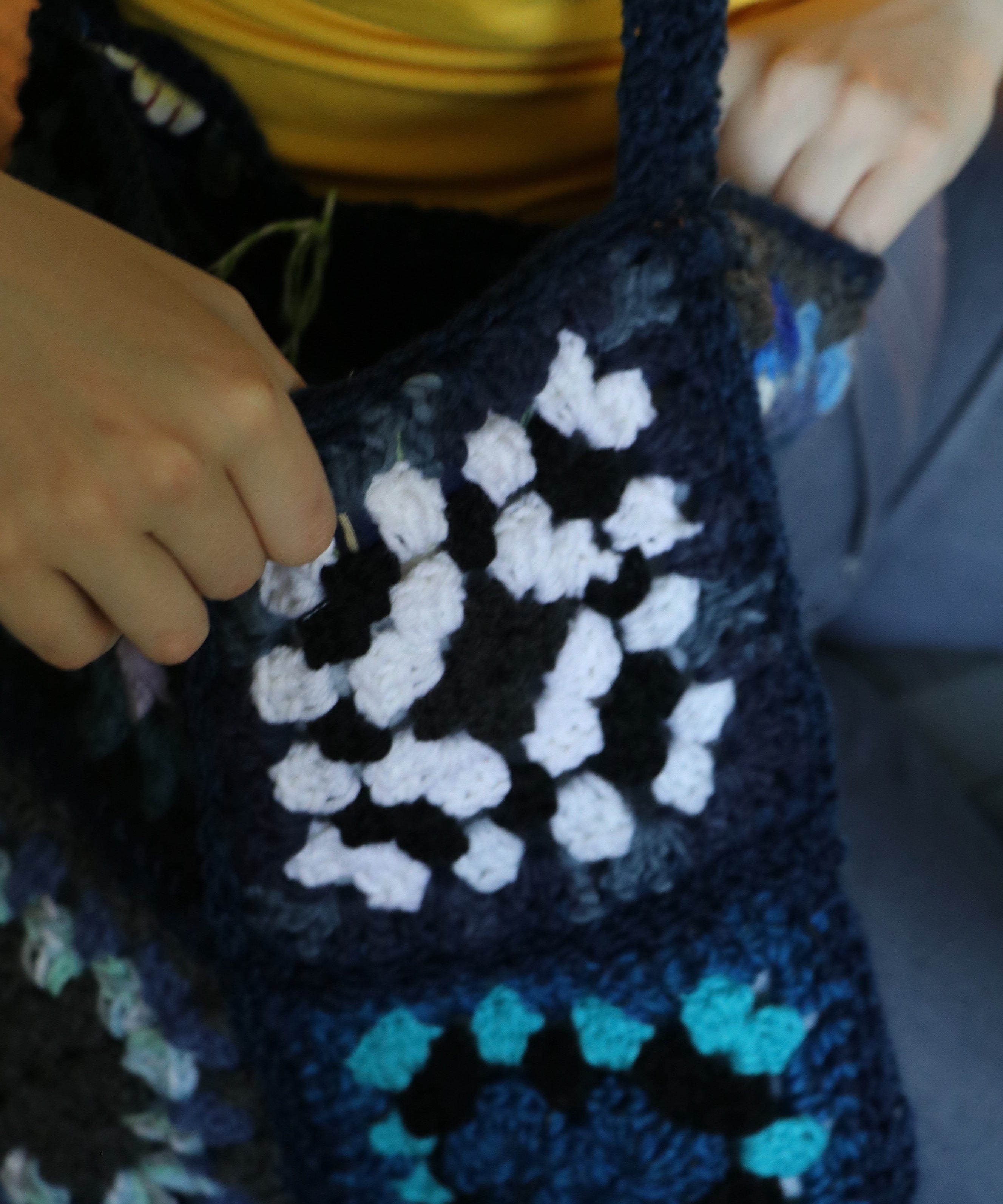 One of a kind Granny square bag - blue/ white - Carol Meyer crochet originals