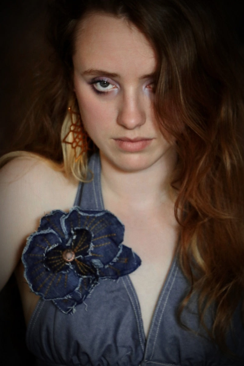 one of a kind denim brooch - soul sister since 1969