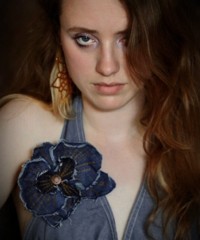 one of a kind denim brooch - soul sister since 1969