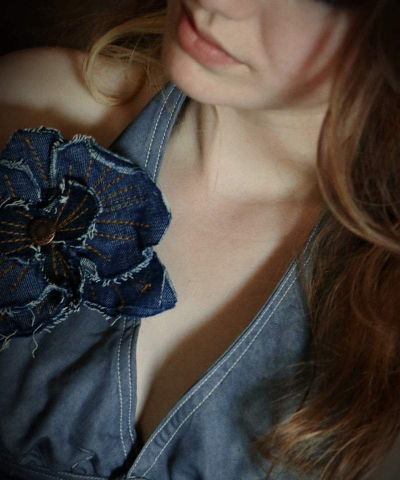 one of a kind denim brooch - soul sister since 1969