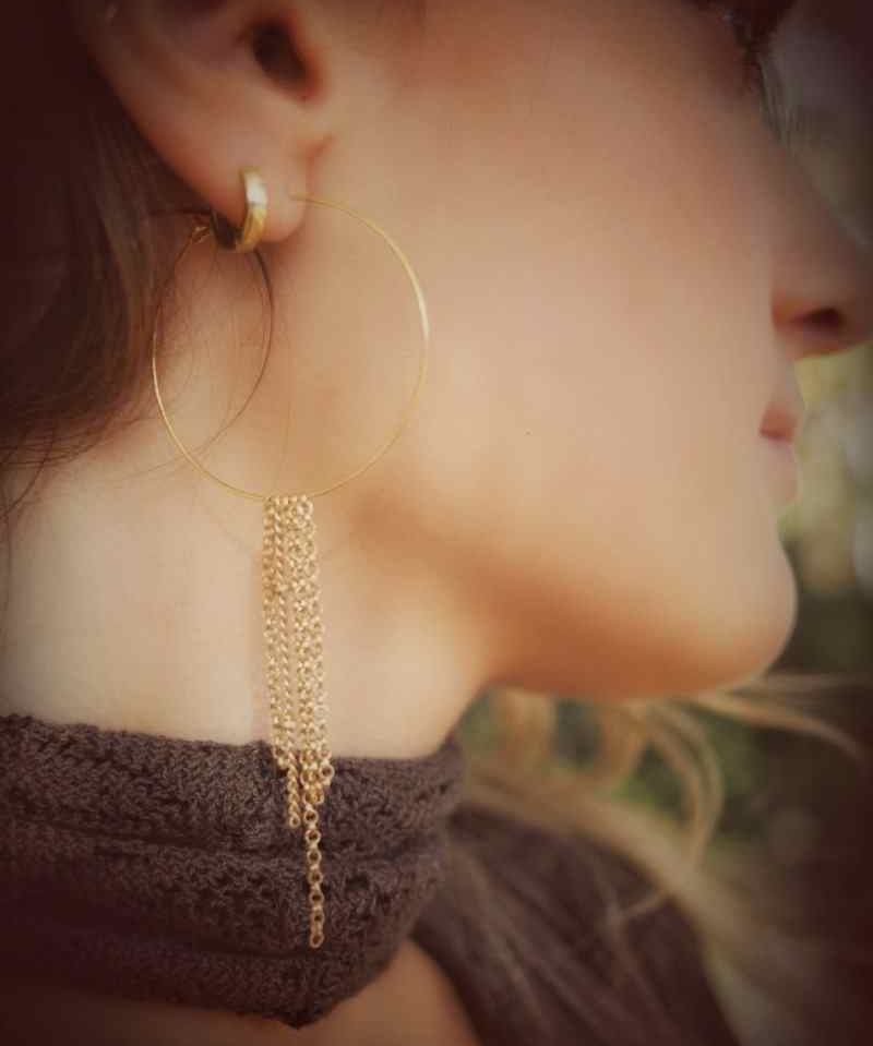Endless Hoop Earrings - 18KT gold chain