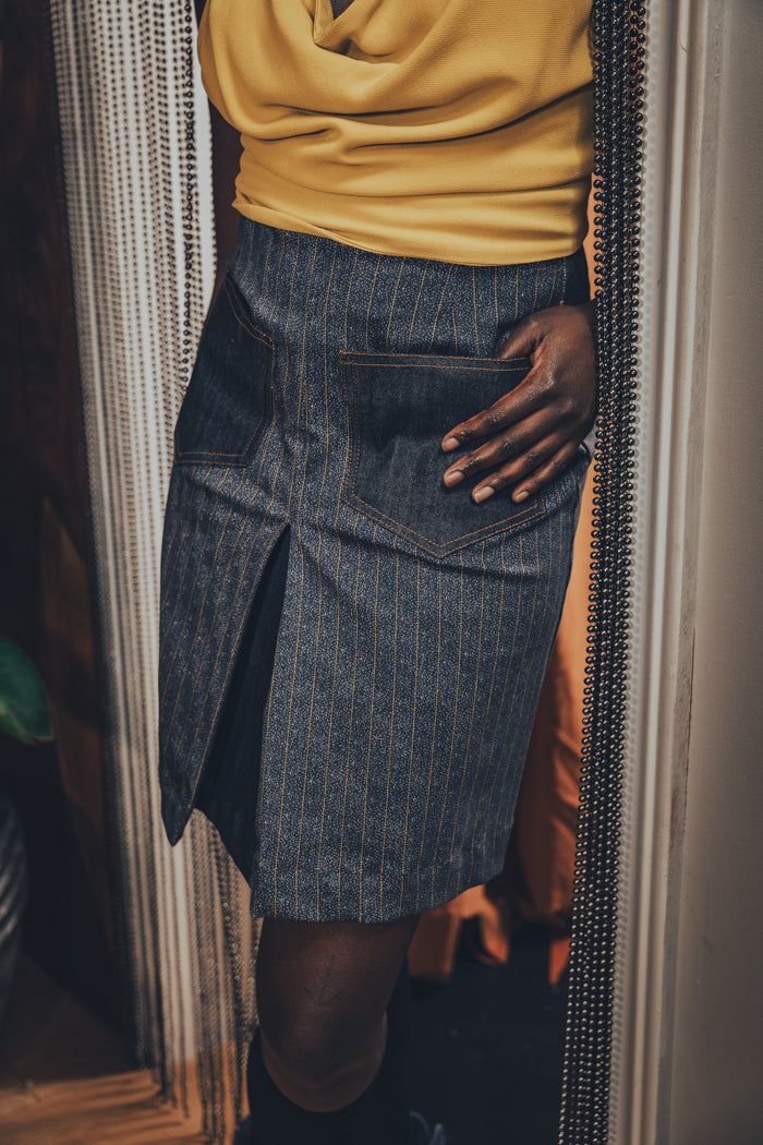 Jeanie Skirt - Denim Pinstripe - Soul Sister since 1969