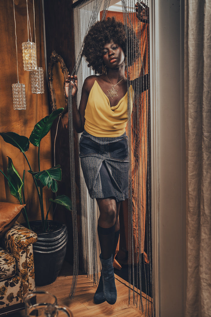 Jeanie Skirt - Denim Pinstripe - Soul Sister since 1969