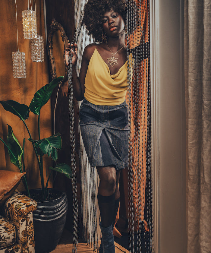 Jeanie Skirt - Denim Pinstripe - Soul Sister since 1969