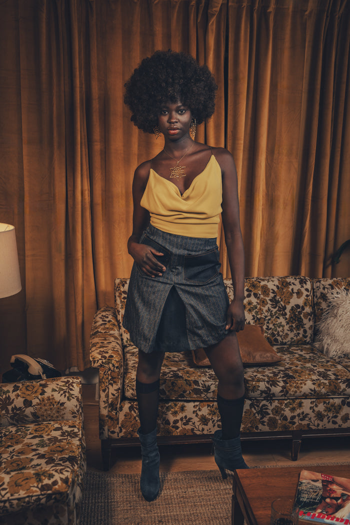 Jeanie Skirt - Denim Pinstripe - Soul Sister since 1969