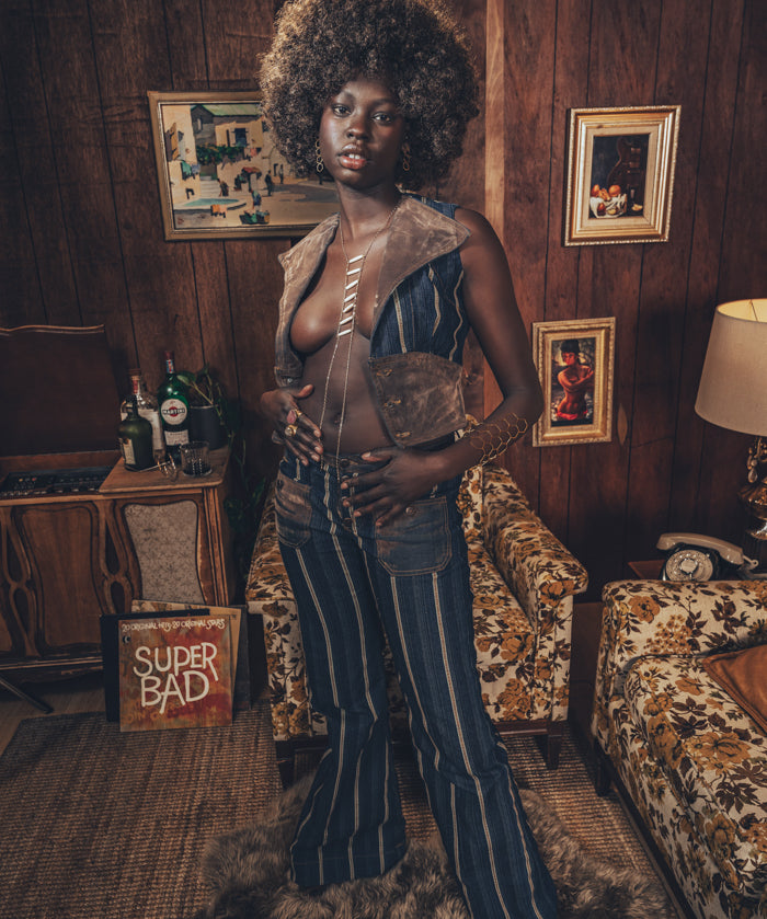 Farrah Waistcoat - Denim & faux suede - soul sister since 1969