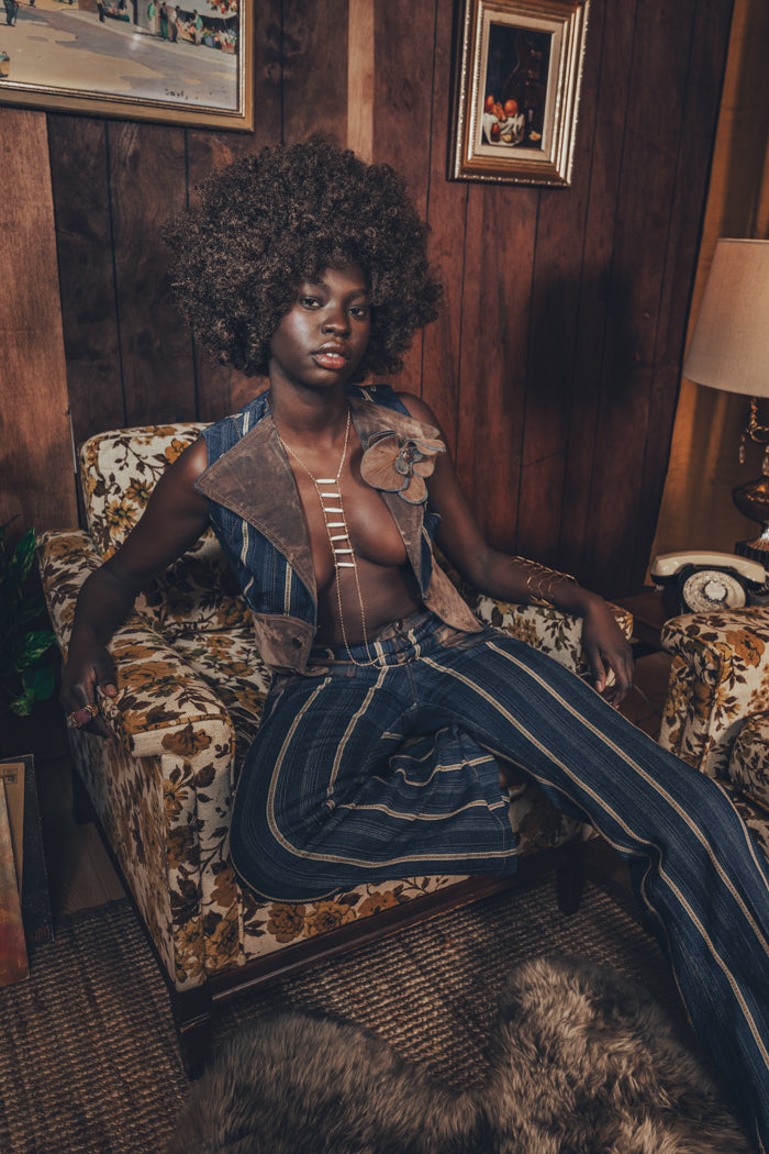 Farrah Waistcoat - Denim & faux suede - soul sister since 1969