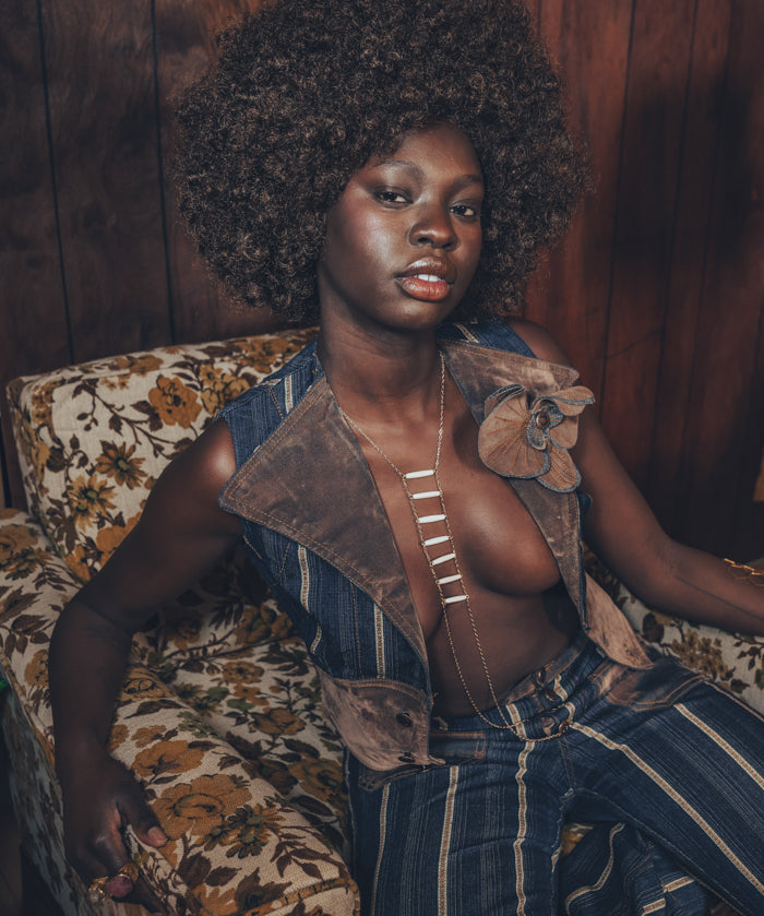 Farrah Waistcoat - Denim & faux suede - soul sister since 1969