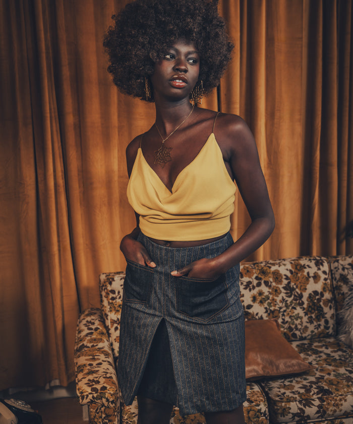 Jeanie Skirt - Denim Pinstripe - Soul Sister since 1969