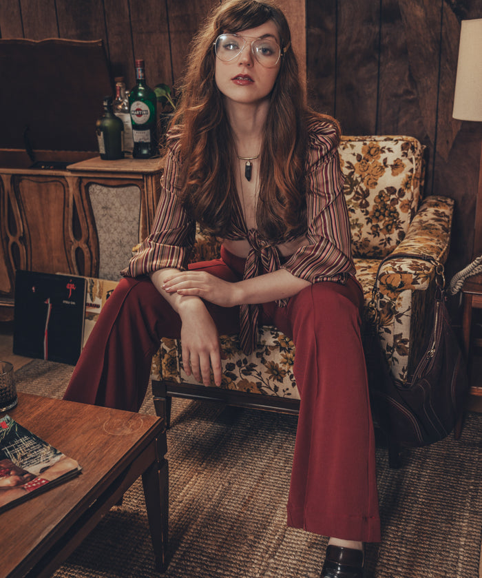 Maddie Cropped tie front blouse - Merlot - Soul Sister since 1969