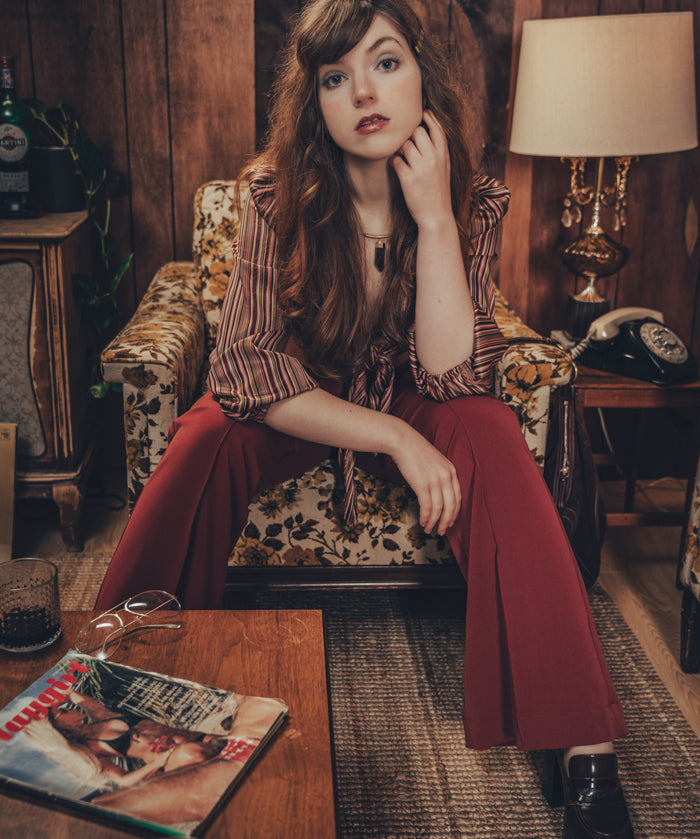 Maddie Cropped tie front blouse - Merlot - Soul Sister since 1969