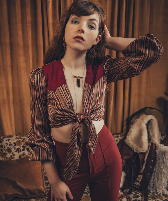 Maddie Cropped tie front blouse - Merlot - Soul Sister since 1969