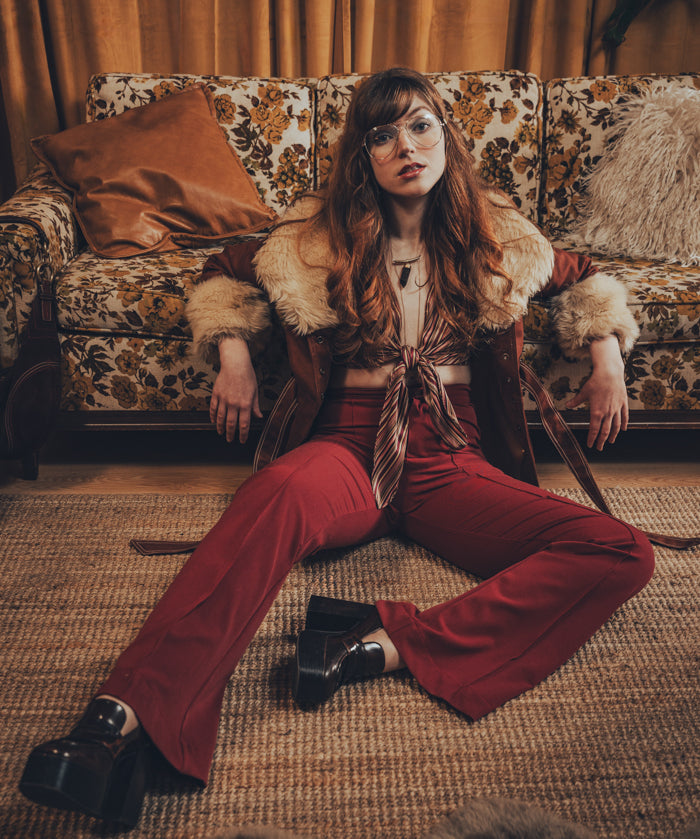 Meryl - High Waisted Trousers - Ruby - Soul Sister Since 1969