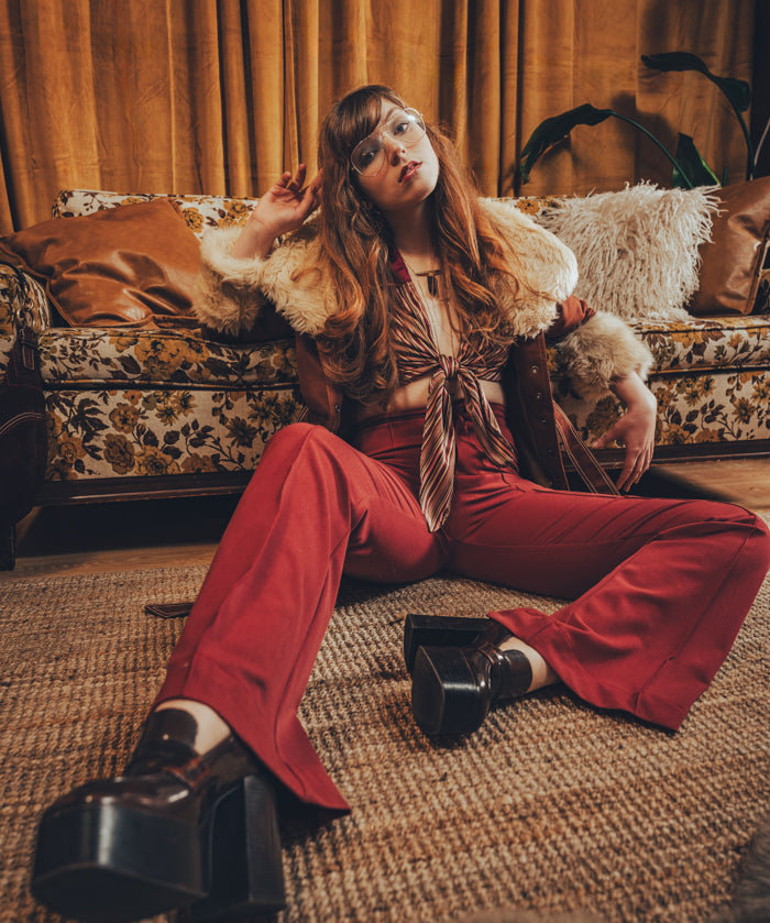 Meryl - High Waisted Trousers - Ruby - Soul Sister Since 1969