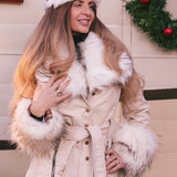 A woman wearing a Cream faux suede and fur Penny Lane Coat by Soul Sister since 1969