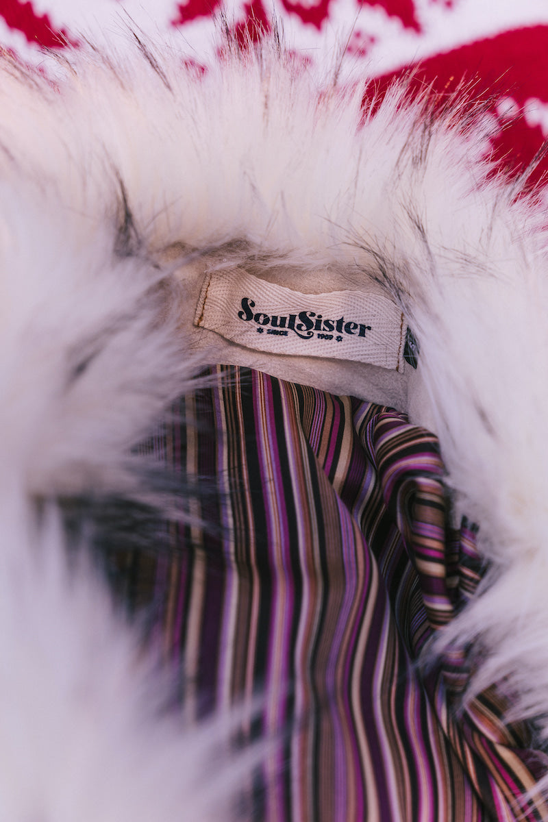 Penny Lane coat in Cream with faux fur showing the label Soul Sister since 1969