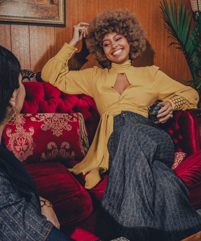 Simone Pinstripe Jumpsuit -Navy & Gold - Soul Sister since 1969