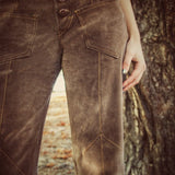 Janice patchwork hipster bellbottom jeans Brown Faux suede 