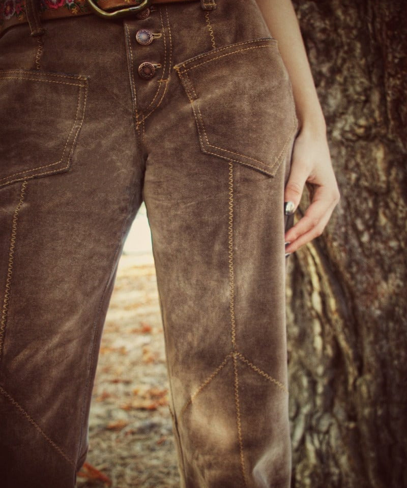 Janice patchwork hipster bellbottom jeans Brown Faux suede 