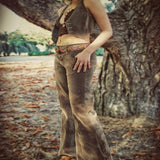 anice patchwork hipster bellbottom jeans Brown Faux suede 