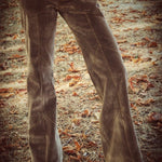 Janice patchwork hipster bellbottom jeans Brown Faux suede 