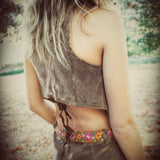 Janice patchwork hipster bellbottom jeans Brown Faux suede 