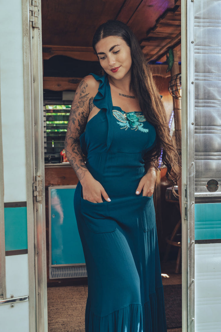 Soul Sister since 1969 - Long Backless Eden Dress - Teal