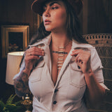 Stretch corduroy cream Diva jumpsuit with dramatic bell bottoms  designed for chic, sexy retro 70's inspired  silhouette