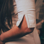 Stretch corduroy cream Diva jumpsuit with dramatic bell bottoms  designed for chic, sexy retro 70's inspired  silhouette