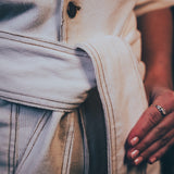 Stretch corduroy cream Diva jumpsuit with dramatic bell bottoms  designed for chic, sexy retro 70's inspired  silhouette