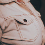 Stretch corduroy cream Diva jumpsuit with dramatic bell bottoms  designed for chic, sexy retro 70's inspired  silhouette