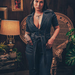 Lola Love stretch denim jumpsuit bell bottoms belted waist 70s retro Soul Sister