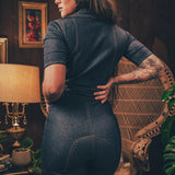 foxy Lola Love stretch denim bell bottom  jumpsuit with belted waist, front pockets, and a bold 70's inspired silhouette for effortless retro cool by soul sister since 1969