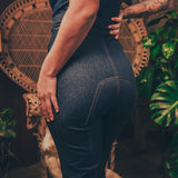 Lola Love stretch denim bell bottom  jumpsuit with belted waist, front pockets, and a bold 70's inspired silhouette for effortless retro cool by soul sister since 1969