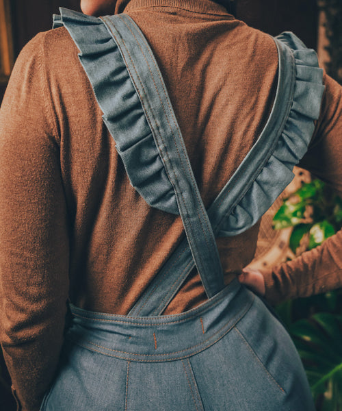 soul sister since 1969 - Cute funky feminine stretch denim Overalls with frill detail - 70's retro