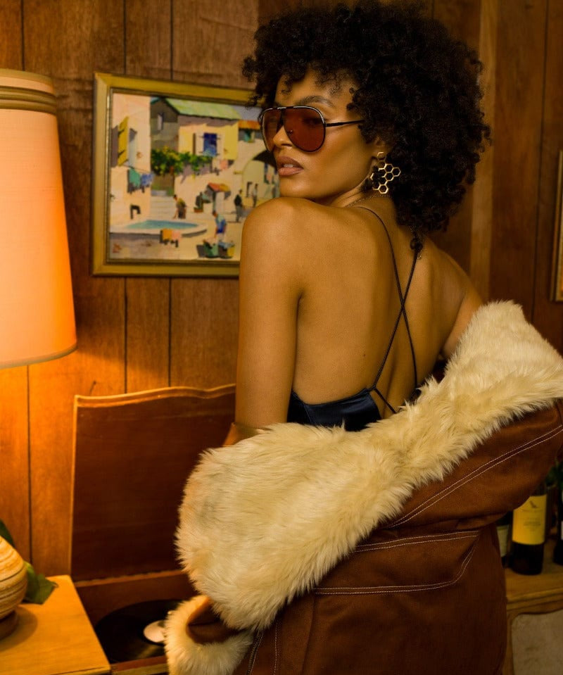 Stevie Backless Halter - Navy Satin - Soul Sister Since 1969