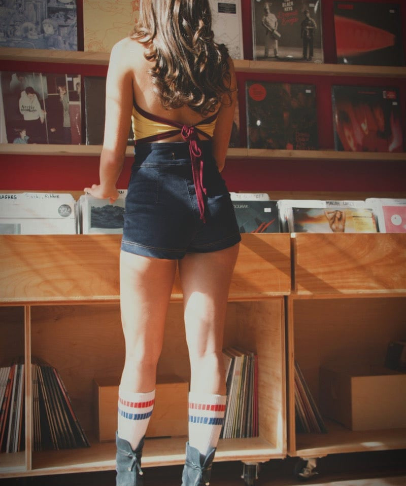 Soul Sister since 1969 - High waisted Sailor shorts - Indigo Corduroy