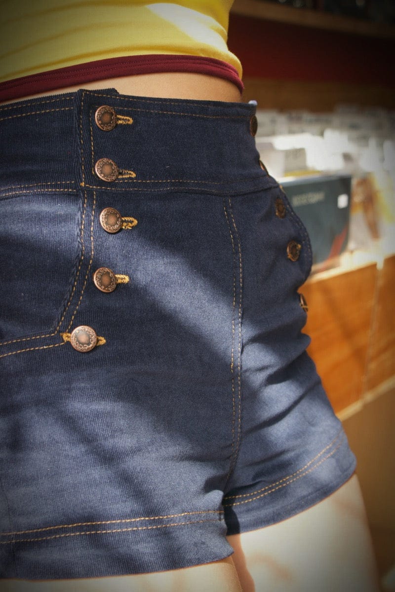 Soul Sister since 1969 - High waisted Sailor shorts - Indigo Corduroy