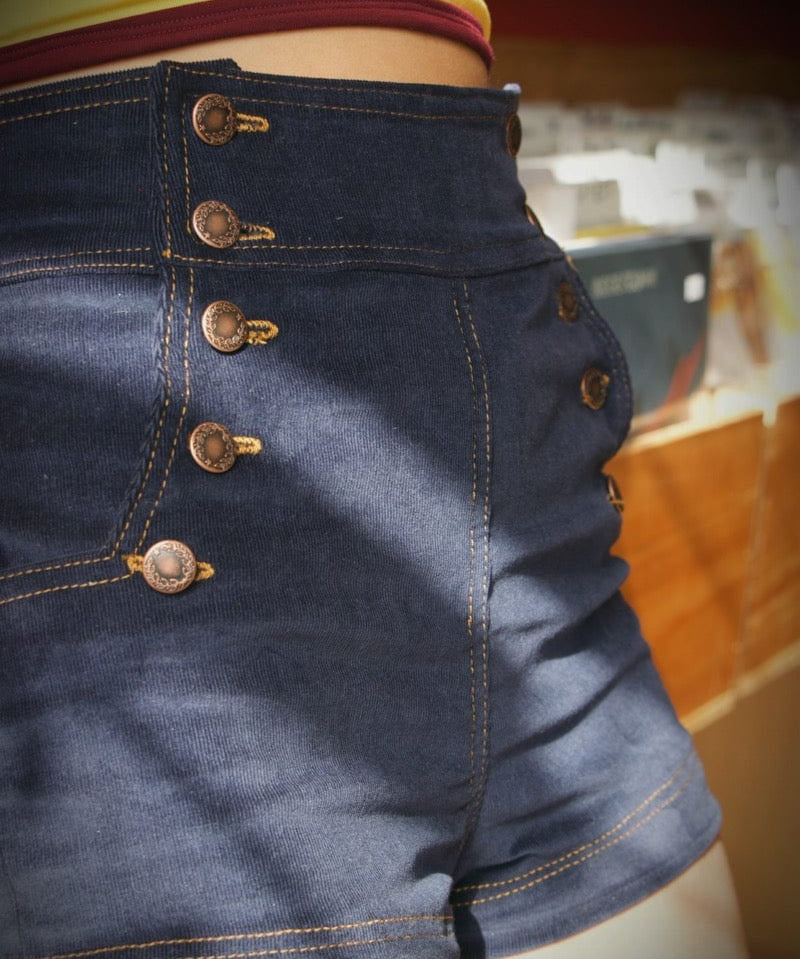 Soul Sister since 1969 - High waisted Sailor shorts - Indigo Corduroy
